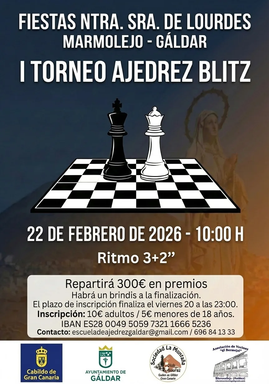 I Torneo de Ajedrez Blitz Nuestra Señora de Lourdes en Marmolejo - Gáldar (Válido para ELO FIDE)